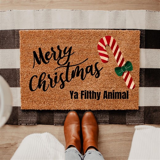 Funny Christmas Doormat, Merry Christmas Ya Filthy Animal, Welcome Mat - Etsy