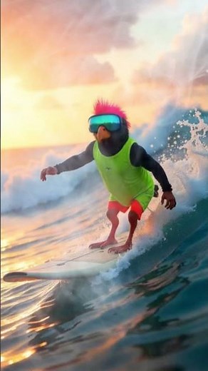 Bird Surfing - The Surfing Bird #bird #surfing #ai #aivideo #funny #cute #surf #dude #silly #waves