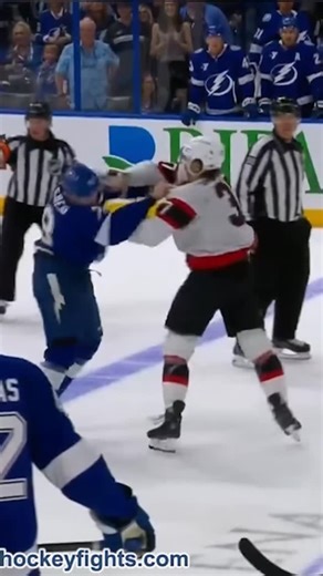 HockeyFights dot com on Instagram: "#ott • donovan SEBRANGO 🆚 emil LILLIBERG • #tbl • #nhl 2025 oct 09 • #HFupdate #gosensgo #gobolts"
