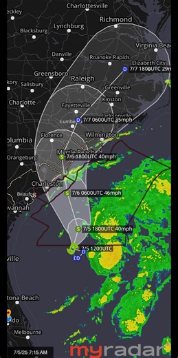 116K views · 163 reactions | BREAKING: Tropical Storm Chantal has formed off the coast of South Carolina with maximum sustained winds of 40 mph. It’s expected to make landfall early Sunday along the SC/NC coastline. Heavy rain, flash flooding and dangerous rip currents are expected. | MyRadar Weather Radar | Facebook