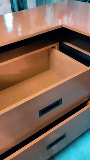 Modern meets functionality: Our sleek tubular L-shaped table with drawers, featuring a striking two-tone duco paint finish in black and natural wood, elevates any space with style and storage. | Persquare