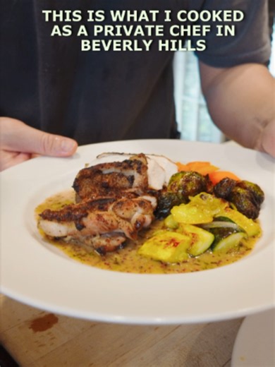 This is what I cooked today as a private chef in Beverly Hills. A dish I’ve cooked many times for them. I’ve made this dish quite a few times for my clients and it’s one of their favorites. I usually buy a whole chicken when my clients want chicken for a few reasons. One, it’s so that I don’t get rusty in my chicken fabrication. Two. one of my clients enjoy a slice of the breast, a thigh, and a wing, While the other enjoys 2 slice of breast, a thigh, and a leg! Three. It gives me a carcass and b