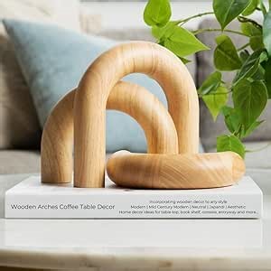 3-Piece Natural Arches Home Decor Set – Aesthetic Shelf Objects, Coffee Table, and Bookshelf Accent, Japandi Modern and Boho Living Room or Entryway Table Decorative Objects