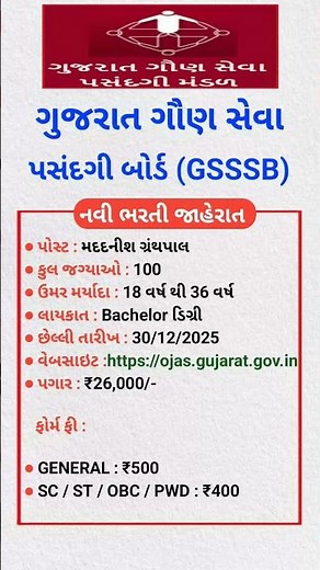 Assistant Librarian Recruitment 2025 | GSSSB Gujarat Govt Job | GSSSB EXAM | #gsssbrecruitment2025