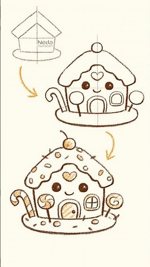 How To Draw A Gingerbread House #drawacutehouse #christmasdrawing #gingerbreadhousedrawing #drawhome