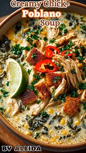 🌶️Viral Creamy Chicken Poblano Soup – A Cozy Bowl of Spicy Comfort!😍 Ingredients 2 tbsp butter 1 tbsp olive oil 1 medium onion, diced 2–3 garlic cloves, minced 2 poblano peppers, roasted & diced (or minced raw for extra flavor/heat) 1 jalapeño, seeded & minced (optional for heat) 2 tbsp flour 4 cups chicken broth 2 cups cooked shredded chicken 1 tsp cumin 1 tsp chili powder ½ tsp smoked paprika 1 cup corn (fresh, frozen, or canned) 1 cup heavy cream (or half-and-half) 4 oz cream cheese, soften