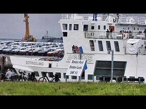 Endlich Borkum! Auto Fähre OSTFRIESLAND Auslauf Emden DCQN IMO 8324622 AG Ems RoRo Ferry LNG powered