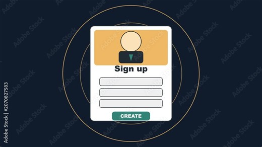Digital sign up form interface animation with pulsing notification effect for user registration and account creation ui