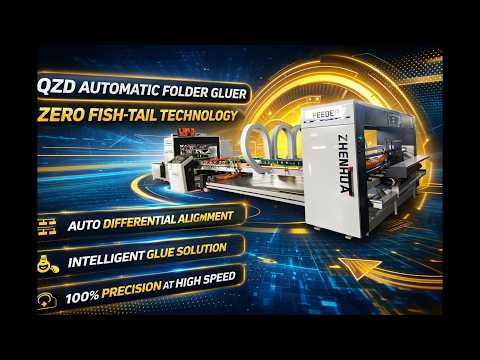 QZD Full Automatic Folder Gluer Machine - High Speed Corrugated Box Gluing Line | Zhenhua Machinery