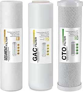iSpring F3US Standard Reverse Osmosis RO Systems 6-Month Prefilter Replacement Supply Cartridge Pack Set, 3 Filters w/Sediment, CTO and GAC, 10" X 2.5", Fits PH100, RO100, Made in USA