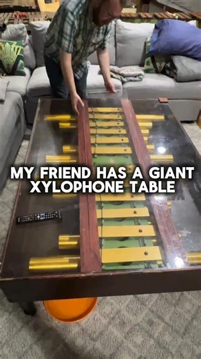 Tiny Xylophone on Instagram: "This is a giant bass dinner chime that was designed to go inside a theatre organ and play an eerie whole tone scale. It was later made into a table—would you have one in your place? #musical #creativefurniture #furniture #furnituredesign #liveshow #live #bachata #music #deagan #percussionist #latinmusic #musicianlife #percussion #salsa #enterinment #malletpercussion #marimba #musica #musiclover #xylophone #drums #musicalatina #badbunny #drummer #musiciansofinstagram
