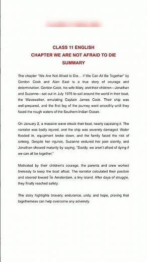 WE ARE NOT AFRAID TO DIE CLASS 11 SUMMARY | CLASS 11 ENGLISH CHAPTER 2 | CLASS 11 #cbse