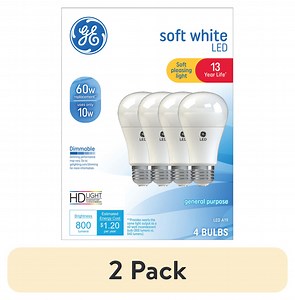 (2 pack) GE LED Light Bulbs, 60 Watt, Soft White, A19 Bulbs, Medium Base, Frosted Finish, 13yr, 4pk - Walmart.com