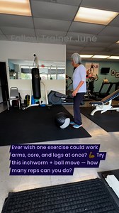 10K views · 118 reactions | OrthAide.Com 殺 Looking for a full-body workout that’s safe for 50+? ️‍♀️ Tap the ball, inch forward, press overhead — ready to move with me? #SeniorFitness #TrainerJune #StrongAt50Plus #FullBodyWorkout #StayIndependent | Trainer June | Facebook