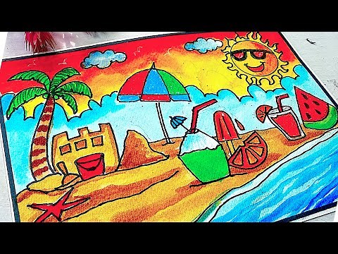 "Beach Scenery Drawing | Easy Summer Season Drawing for Kids | Step-by-Step Sea Beach Art"