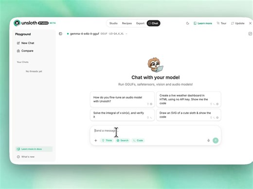 Gemma-4 = Reasoning + tool calling + multi-modal!It's been the most versatile and powerful class of open models we've tested, and it works wonders!Unsloth Studio supports code execution Python+bash, web search, inline SVG / img + JS HTML Artifacts rendering + uploads & more!