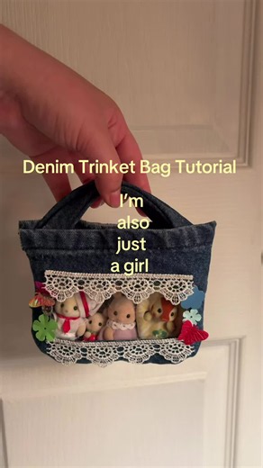 Denim Trinket Bag Tutorial!! 💗⭐️🧵🪡 Also if you wanna attach this as a keychain or bag charm I’d recommend using a carabiner! I think these are more secure or a keyring. I upcycled the denim from pants I hemmed and the vinyl came from a name tag. Sorry for taking a bit to get this up! I have been very busy :,/ I hope you like the video and find it helpful!! Let me know what yall think! I am currently working on a denima patchwork version of this bag right now and instead of hand sewing I’ve be