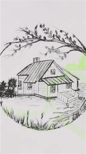 Easy Cottage Drawing for Beginners | Nature Art 🌿