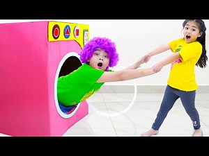 Annie and Harry Pretend Play with Toy Washing Machine - Videos For Kids