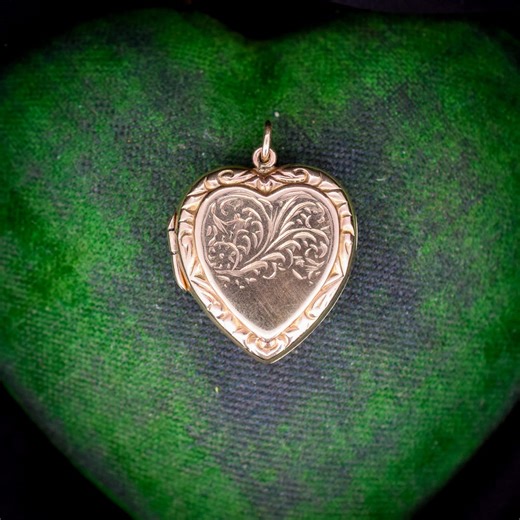 Vintage 9ct Yellow Gold Engraved Fancy Heart Locket Pendant - Etsy