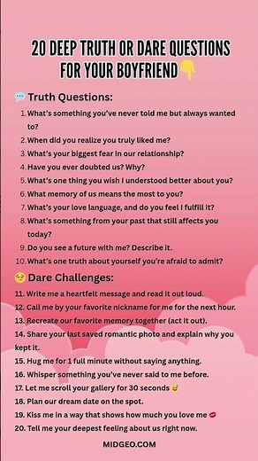 20 Deep Truth or Dare Questions for Your Boyfriend
