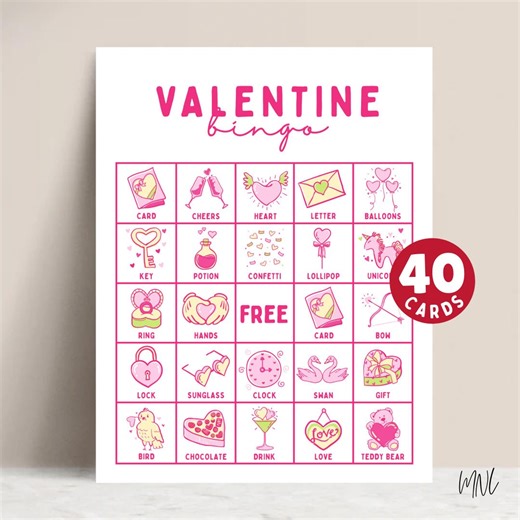 Valentine Bingo Game for Kids, Teens, and Adults, 40 Printable Bingo Cards for Valentines Day, Instant Download, PDF - Etsy