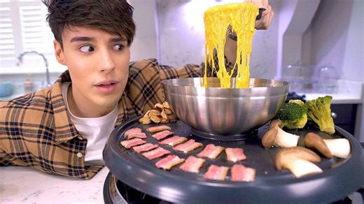 Super cheesy barbecue and fondue mukbang challenge
