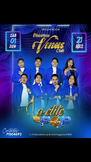 ❗Este sábado 1 de junio a partir de las 21:00 pm estaremos presentando el mejor show en vivo de La Élite Pop 🎸✨ en la discoteca