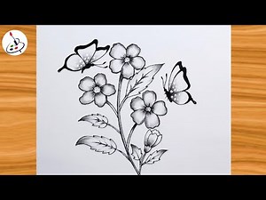 Butterfly Scenery Drawing||Simple Pencil Sketch||Easy Drawing ideas for Beginners