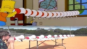 Loud man yells into 10 connected megaphones for the 'Bart Simpson Megaphone Challenge'