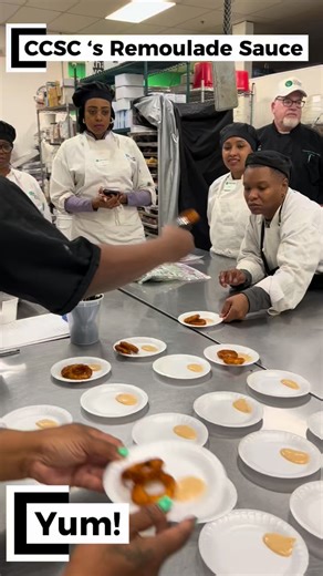 CCSC’s Class 82 learned how to make remoulade sauce. The only thing better than learning how to make the sauce is being able to taste it! | Community Culinary School of Charlotte