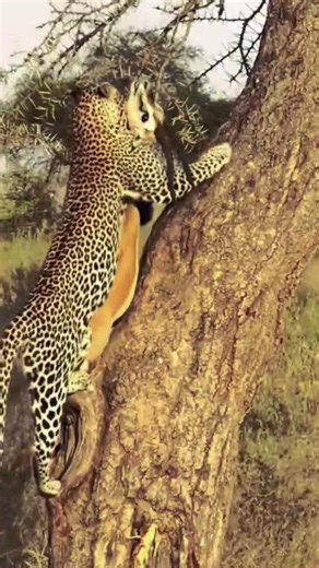 Leopardo Sube un Ciervo al Árbol | Cazador Increíble #trending #viral#viralvideo#shortvideo#Leopardo