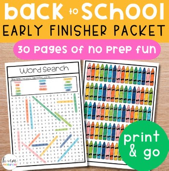 Back to School Early Finisher Activity Packet | August worksheets and puzzles