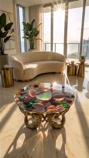 Crystal Beach Stone Epoxy Table ✨🌊 | Golden Mermaid Base Luxury Resin Art | Satisfying DIY ASMR