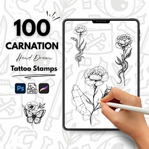 100 Carnation Hand Drawn Tattoo Stamps, Procreate Tattoo Brushes, Photoshop Tattoo Brushes, Carnation Tattoo Stamp Set, Floral Tattoo Flash - Etsy