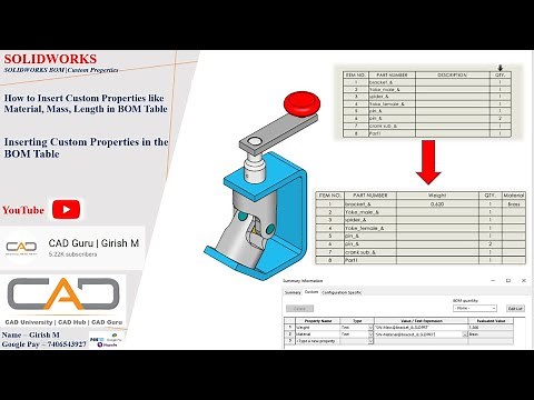 How to insert custom Properties like material, Mass, Stock Size.. inside the Assembly BOM Table