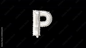 Silver Helium Balloon with Letter P. Loop Animation with Alpha Channel Prores 4444.