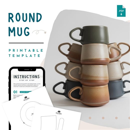 Round Mug Pottery Template – Slab Handbuilding Pattern (printable PDF) for Handmade Ceramics | DIY Ceramic Template Cup - Etsy Australia