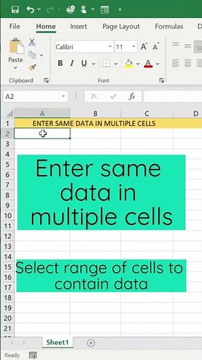 Enter same data in multiple cells in Excel. Easy #shorts