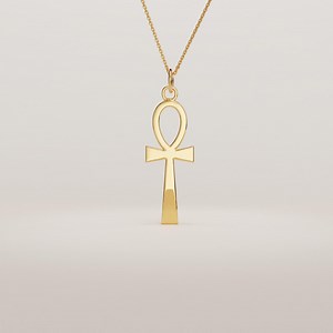 Solid Gold Ankh Pendant Necklace, 14k Gold Egyptian Cross Pendant Women, Key of Life Pendant, Real Gold Tiny Pendant, Vintage Cross Charm - Etsy