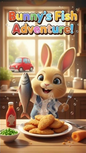 How bunny bought & cooked fish! kids learning story! #fish #cooking #shorts #fyp