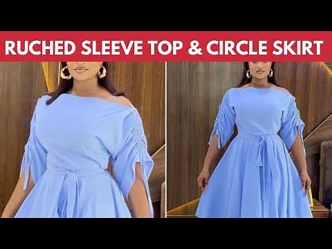 How to Make a Dolman Top with Drawstring Ruched Sleeves & 180 Degree Circle Skirt | Cut & Sew Silem