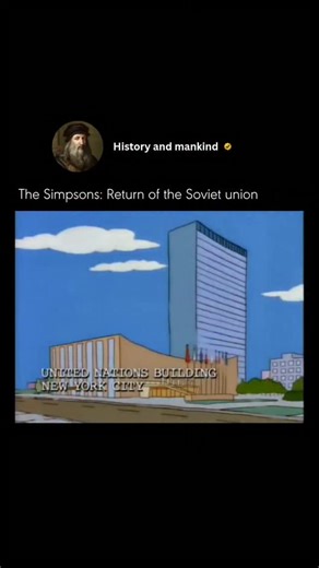 History and mankind on Instagram: "In The Simpsons episode “Simpson Tide” (Season 9, Episode 19, 1998), the show features a famous gag about the return of the Soviet Union that is often cited today. In the episode, Homer accidentally causes an international incident while commanding a U.S. nuclear submarine, which leads to a tense standoff with Russia. During peace talks at the United Nations, a Russian delegate suddenly announces that the Soviet Union never actually collapsed, pulls down a curt
