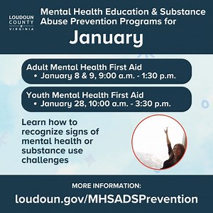 1.4K views | Start 2025 by prioritizing your mental health. #Loudoun County has FREE substance abuse prevention and mental health education programs throughout January. Seats are limited and registration is required, except for Rapid REVIVE!, the opioid overdose reversal training. Learn more and sign up today! https://bit.ly/3DwG7Nr #MentalHealth | Loudoun County Government | Facebook