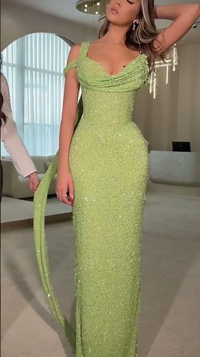 Share with a friend who would own the spotlight in this lime-green mermaid gown! To order, send us a