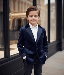Blazer en Velours Bleu Profond Garçon | Veste de Costume Longue Formelle | Tenue Décontractée Chic | 6–9 Ans - Etsy France