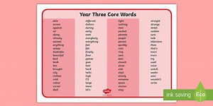 Year Three Core Words Word Mat