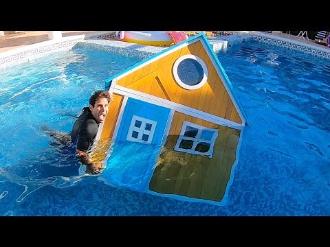 My house in the swiming pool with slider! Challenge for girls and boys!