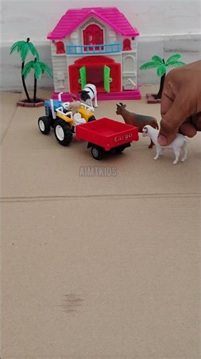 Tractor Trolley Dropping Cow & Sheep at House | Mini Farm DIY Toy Scene | Kids Shorts @A1MTKIDS