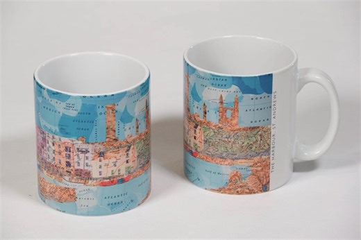 The Harbour, St Andrews Map Collage Mug | Scottish Landmark | Scotland Gift | Atlas Art for Travellers | University | Ceramic Tea/Coffee Mug